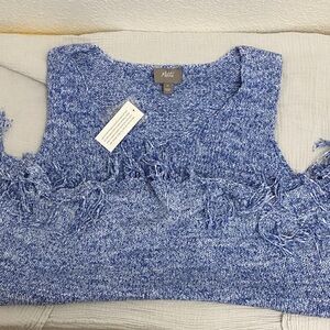 Motto 3X Blue Knit Fringe Tank | Boho Sleeveless Top | NWT